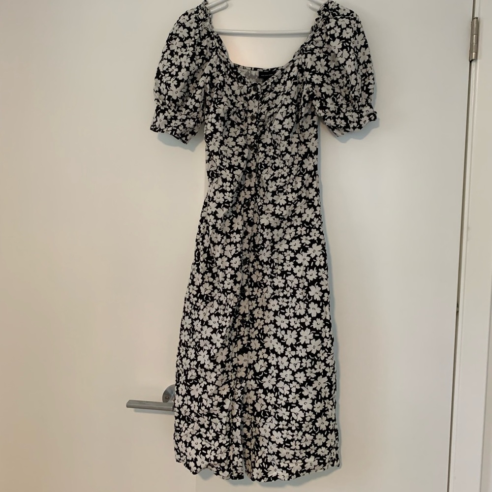 Floral Black and White Dress
